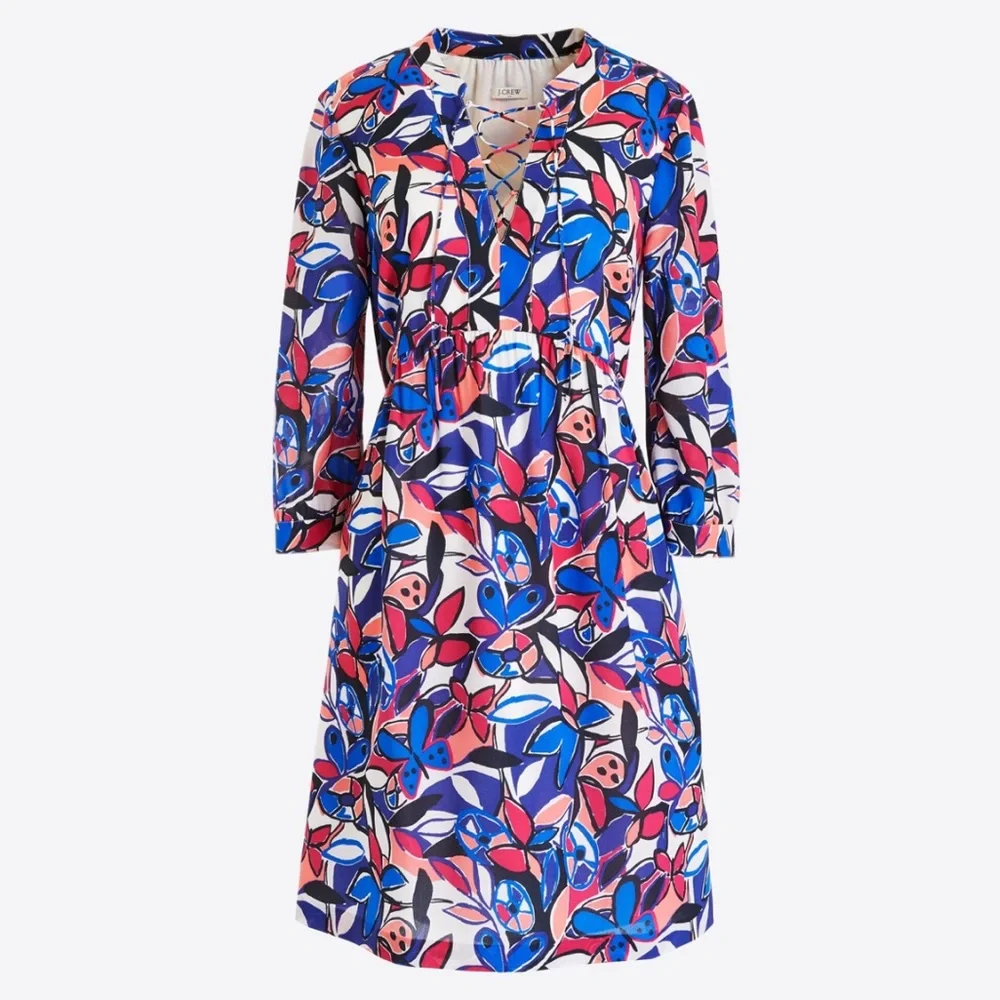 J. Crew Lace-up printed dress